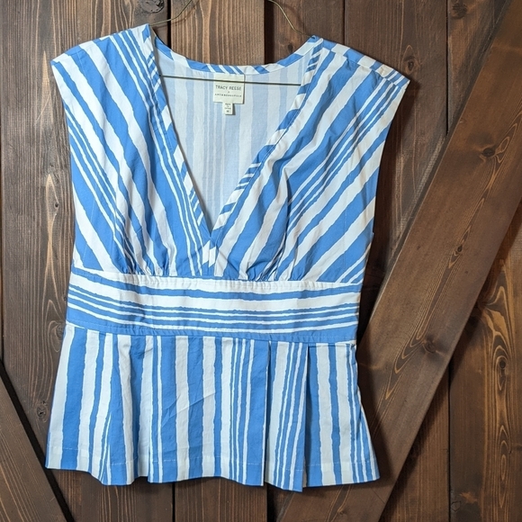 Anthropologie X Tracy Reese  Small Catamaran Striped V- Neck Blouse - Picture 1 of 6